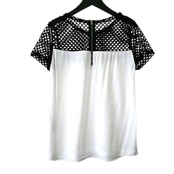 Maje Blouse Size 1 US Small White Back Net Neckline Short Sleeve Top - Picture 4 of 7